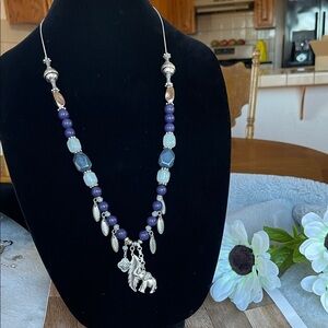 Chico's Silver and Purple Beaded Necklace with Charms